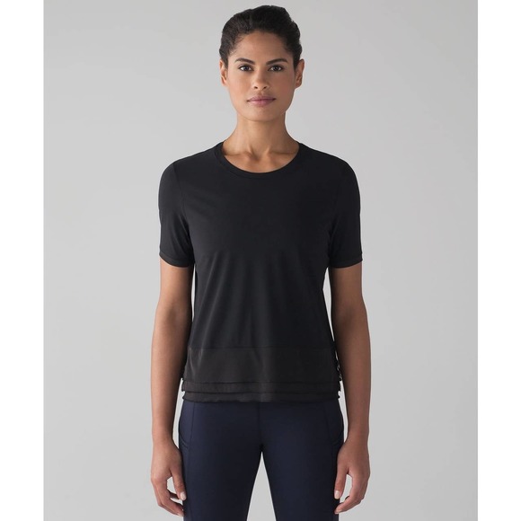 lululemon athletica Tops - Lululemon Sole Training Short Sleeve T-Shirt Mesh-Layer Hem Black UV Protection